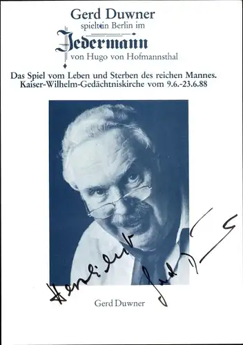 Ak Schauspieler Gerd Duwner, Autogramm