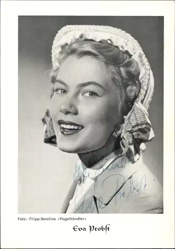 Ak Schauspielerin Eva Probst, Portrait, Autogramm