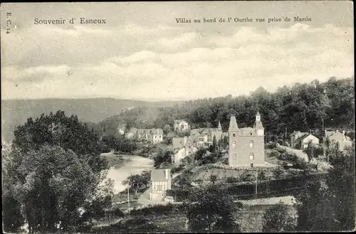 Ak Esneux Wallonie Lüttich, Villen am Ufer der Ourthe von Martin aus gesehen