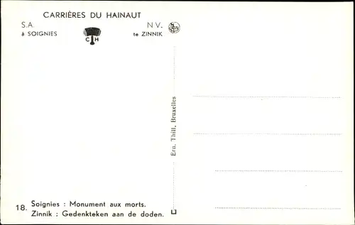 Ak Soignies Wallonie Hennegau, Kriegerdenkmal