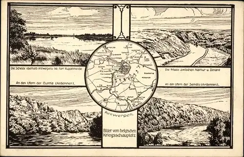 Ak Anvers Antwerpen Flandern, Bilder vom belgischen Kriegsschauplatz, Maas, Ufer der Ourthe