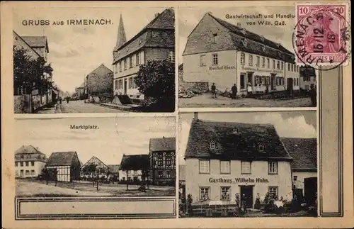 Ak Irmenach im Hunsrück, Handlung Wilh. Gaß, Gasthaus Wilhelm Hahn, Marktplatz