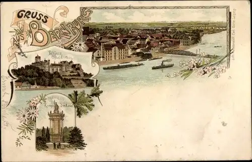 Litho Bernburg an der Saale, Schloss, Kriegerdenkmal, Totalansicht