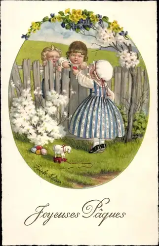 Künstler Ak Ebner, Pauli, Glückwunsch Ostern, Kinder finden Ostereier