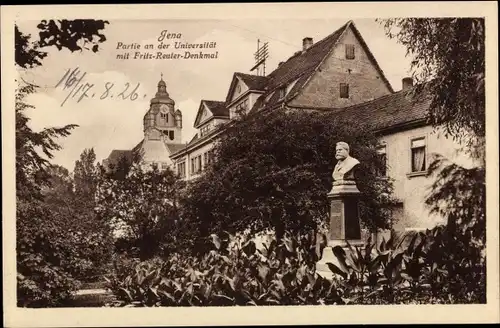 Ak Jena in Thüringen, Universität mit Fritz-Reuter-Denkmal