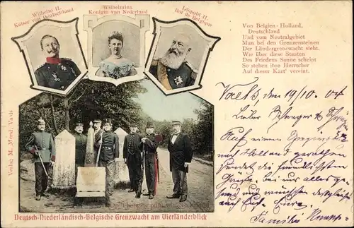 Ak Deutsch Niederländisch Belgische Grenzwacht am Vierländerblick, Wilhelmina, Leopold II