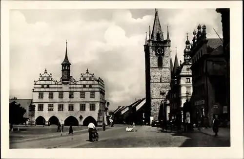 Ak Litoměřice Leitmeritz Region Aussig, Stadtpartie, Fahrrad, Turm