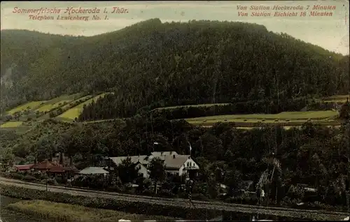 Ak Hockeroda Kaulsdorf in Thüringen, Blick auf den Ort, Station, Bahnschienen