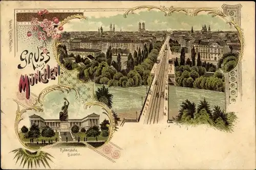 Litho München, Ruhmeshalle Bavaria, Brücke