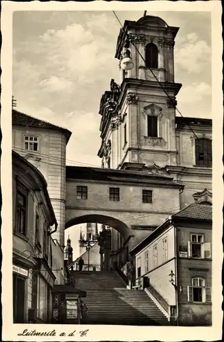 Ak Litoměřice Leitmeritz Region Aussig, Jesuitenkirche, Stiegenaufgang zum Marktplatz