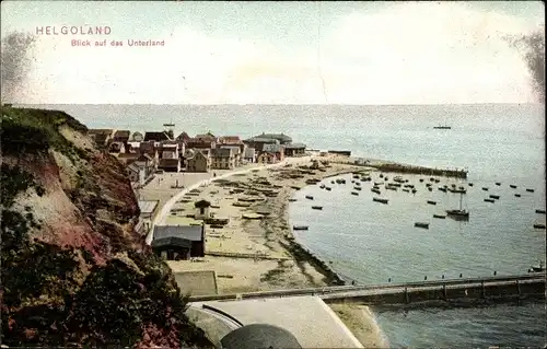 Ak Helgoland in Schleswig Holstein, Unterlandpartie, Strand, Anlegestelle