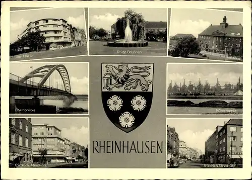 Wappen Ak Rheinhausen Duisburg Nordrhein Westfalen, Markt, Kruppbrunnen, Friedrich Albert Straße