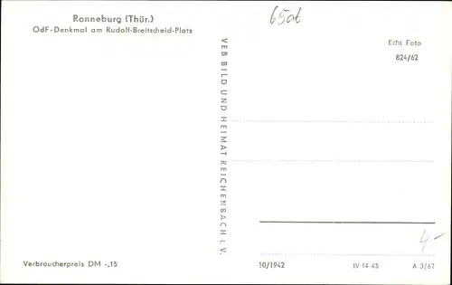 Ak Ronneburg in Thüringen, OdF-Denkmal am Rudolf-Breitscheid-Platz