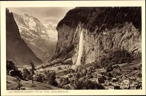 Ak Lauterbrunnen Kanton Bern, Panorama mit Staubbach