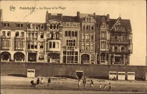 Ak Middelkerke Westflandern, La Digue et la Plage