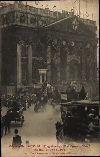 Ak London City England, The Decorations at The Mansion House, Coronation of King George V Queen Mary