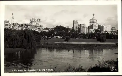 Ak São Paulo Brasilien, Parkpartie, Häuser