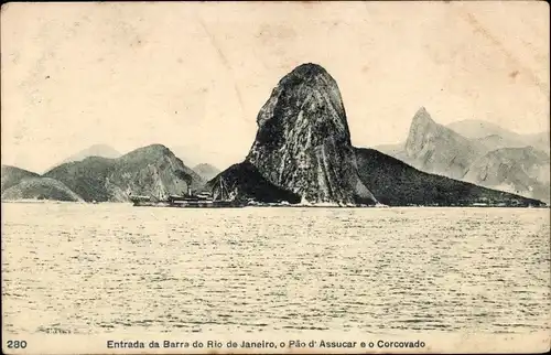 Ak Rio de Janeiro Brasilien, Entrada da Barra, Pao d'Assucar e o Corcovado