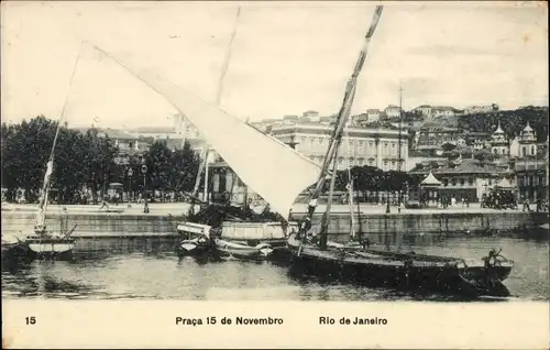 Ak Rio de Janeiro Brasilien, Boote am Anleger, 15. November
