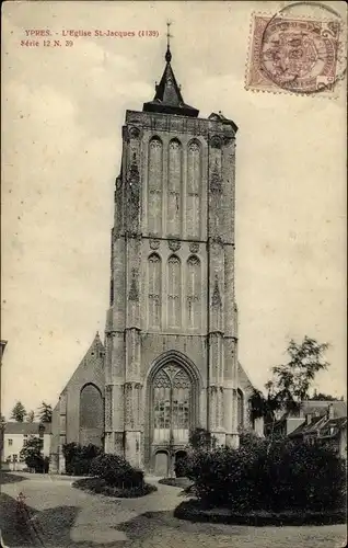 Postkarte Ypern Ypern Westflandern, Die Kirche St. Jakob