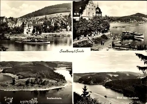 Ak Saalburg in Thüringen, Saaleschleife, Blick vom Luchsfels, HO Hotel Kranich, Schiffe