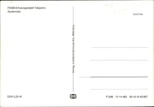 Ak Zeulenroda Thüringen, FDGB Ferienheim Talsperre