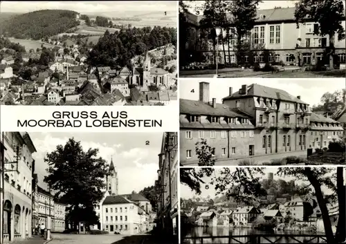 Ak Bad Lobenstein in Thüringen, Ortsansicht, Kulturhaus, Marktplatz, Blick zur Burg, FDGB-Sanatorium