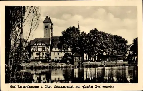 Ak Bad Klosterlausnitz in Thüringen, Schwanenteich mit Gasthof Drei Schwäne