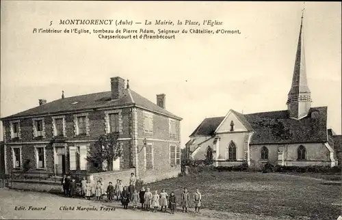 Ak Montmorency Aube, das Rathaus, der Platz, die Kirche