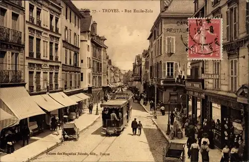 Ak Troyes Aube, Rue Emile Zola, Restaurant