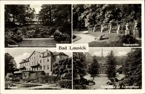 Ak Bad Lausick in Sachsen, Rosengarten, Terrasse, Kurbad, Parkanlage