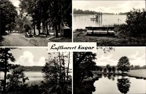 Ak Kagar Rheinsberg in Brandenburg, Gasthaus, Automobil, Blick über den See, Badestrand