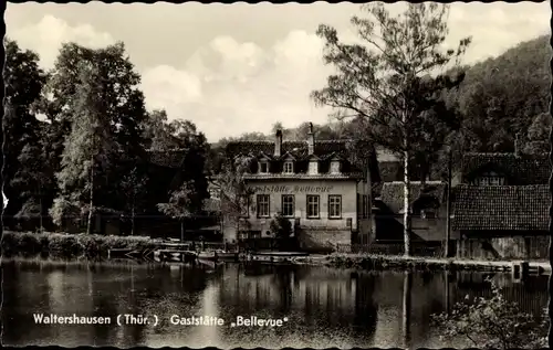 Ak Waltershausen Thüringen, Gaststätte Bellevue, Wasserpartie