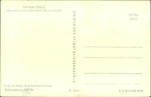 Ak Oberhof im Thüringer Wald, Haus der Jungen Pioniere Bruno Kühn