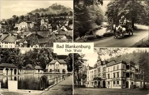 Ak Bad Blankenburg in Thüringen, Heim, Kutsche, Freibad, Panorama vom Ort