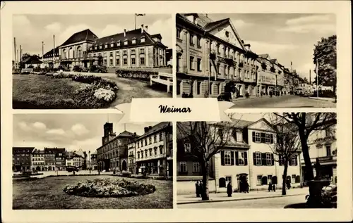 Ak Weimar in Thüringen, Markt mit Rathaus, Schillerhaus, Hauptbahnhof, Goetheplatz