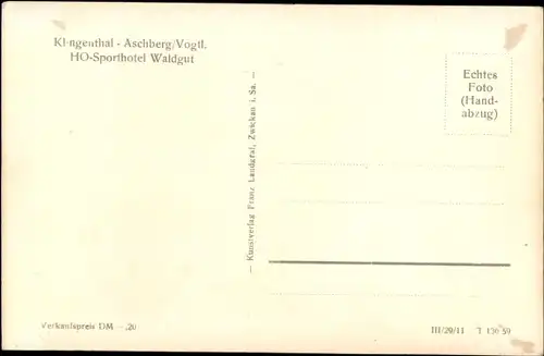 Ak Aschberg Klingenthal im Vogtland Sachsen, HO-Sporthotel Waldgut