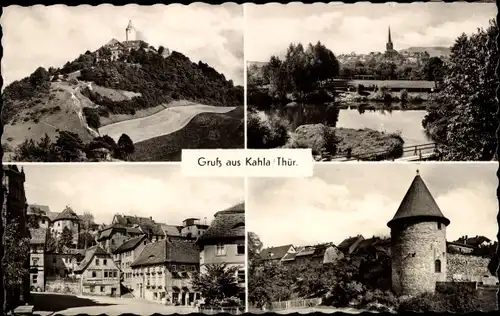 Ak Kahla Thüringen, Blick zum Turm, Häuser, Berg