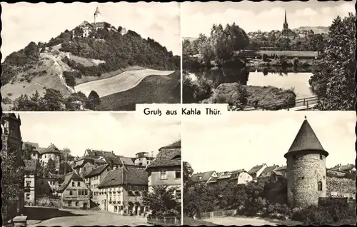 Ak Kahla in Thüringen, Turm, Berg, Häuser, Brücke