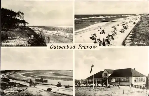 Ak Ostseebad Prerow auf dem Darß, Weststrand, Oststrand, Prerowstrom, Gebäude