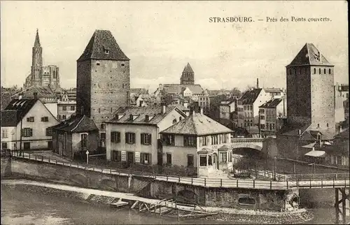 Ak Straßburg Straßburg Elsass Bas-Rhin, Überdachte Brücken