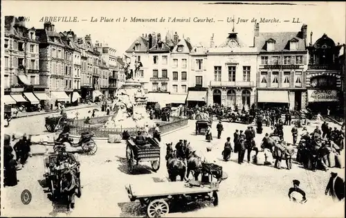 Ak Abbeville Somme, Platz, Monument Admiral Courbet, Markt