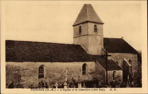Ak Heutrégiville Marne, Voisines, Die Kirche und der Friedhof an der Südküste