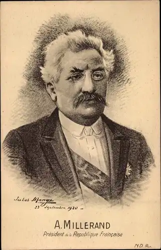 Ak Französischer Präsident Alexandre Millerand, Portrait