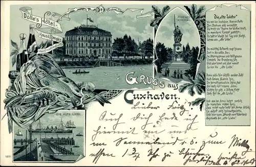 Litho Cuxhaven in Niedersachsen, Dölle's Hotel, Kriegerdenkmal, Die Alte Liebe