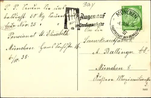 Ak München, Pensionat St. Elisabeth, Speisesaal