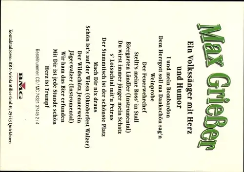 Ak Sänger Max Grießer, Portrait, Autogramm