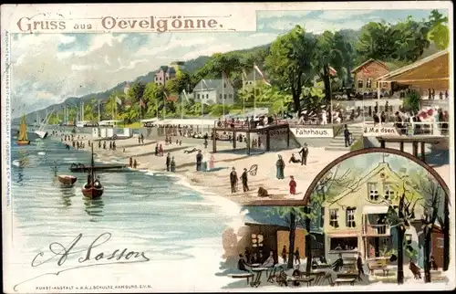 Litho Hamburg Altona Othmarschen Oevelgönne, Fährhaus, Gasthaus