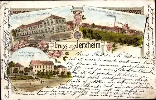 Litho Jerxheim in Niedersachsen, Zuckerfabrik, Gasthaus Alter Bahnhof