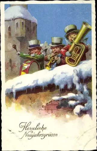 Ak Glückwunsch Neujahr, Musizierende Engel